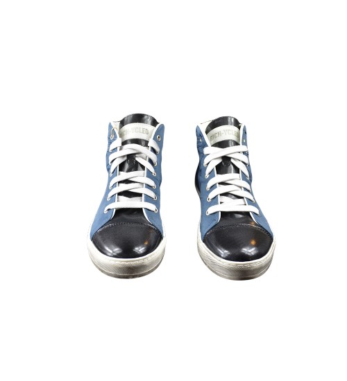 Handmade sneakers blue and black leather